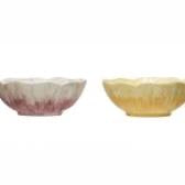 Hand-Painted Embossed Stoneware Flower Bowl