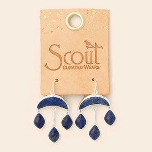 Stone Crecsent Drop Earrings-Lapis/Silver