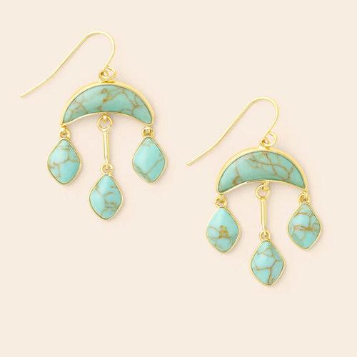 Stone Crecsent Drop Earrings-Turquoise/Gold