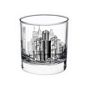 Detroit Skyline Printed Rocks Glass