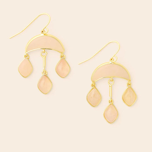 Stone Crecsent Drop Earrings-Rose Quartz/Gold
