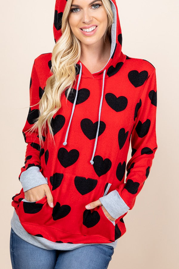 Valentine Heart Hooded Black and Red Top with Pocket