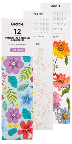 Grabie Watercolor Coloring Bookmarks Set of 12