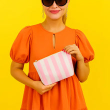 Preppy Stripe Pouch + Cosmetic Bag Pink & White Tyvek