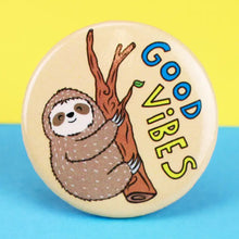 Good Vibes Sloth Hanging Cute Accessory Pinback Button