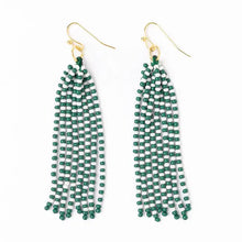 Game Day Tassel Seed Bead Earrings Green + White