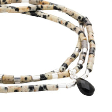 Dalmatian Jasper and Obsidian Silver Teardrop Wrap