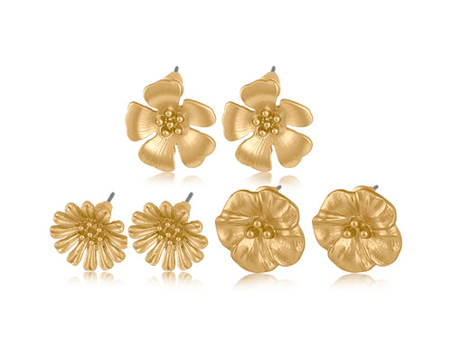 Gold Sandrine Multi Pack of Flower Stud Earrings