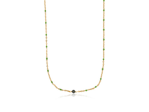 Green Freya Beaded Delicate Stainless Steel Necklace
