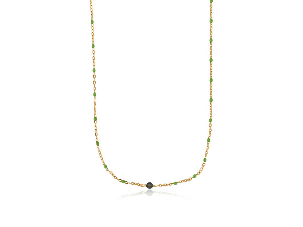Green Freya Beaded Delicate Stainless Steel Necklace