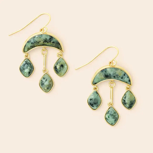 Stone Crescent Drop Earring - African Turquoise/Gold