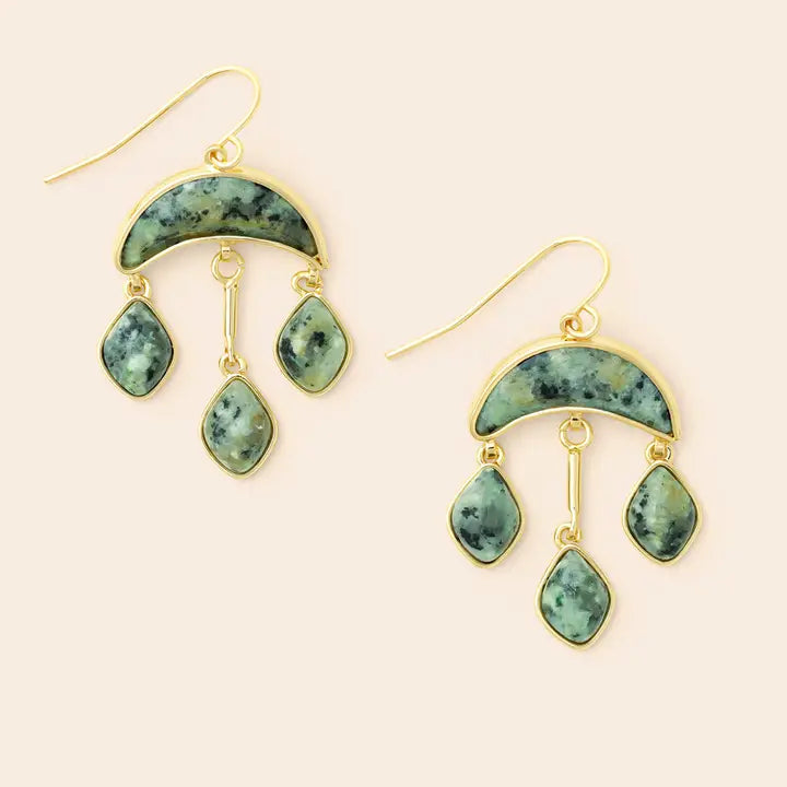Stone Crescent Drop Earring - African Turquoise/Gold