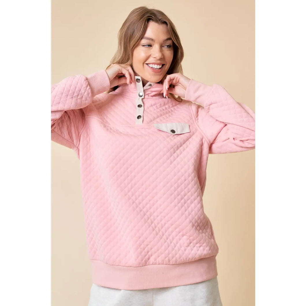 Blush Pink Diamond Cotton Padding Pull Over with Metal Snap