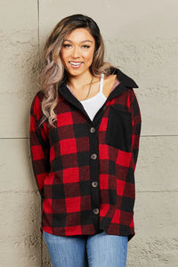 Black and Red Hood Plaid Button Down Cardigan