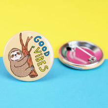 Good Vibes Sloth Hanging Cute Accessory Pinback Button