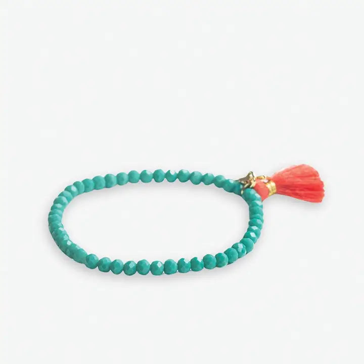 Patsy Solid Crystal Stretch Bracelet with Tassel – Green Hippo Gifts