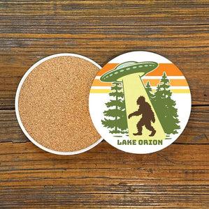 Lake Orion UFO and Bigfoot Ceramic Coaster