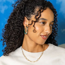 Game Day Crystal Threaded Beads Hoop Earrings Green + White