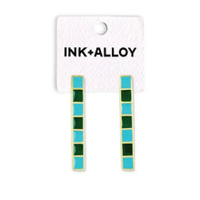 Adele Colorblock Enamel Bar Earrings Green and Light Blue