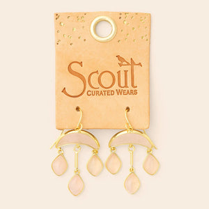 Stone Crecsent Drop Earrings-Rose Quartz/Gold