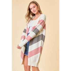 Blush and Cream Chevron Sweater Cardigan