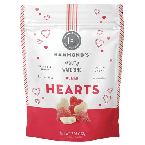 Gummi Candy Red & White Hearts 7 oz Resealable Bag