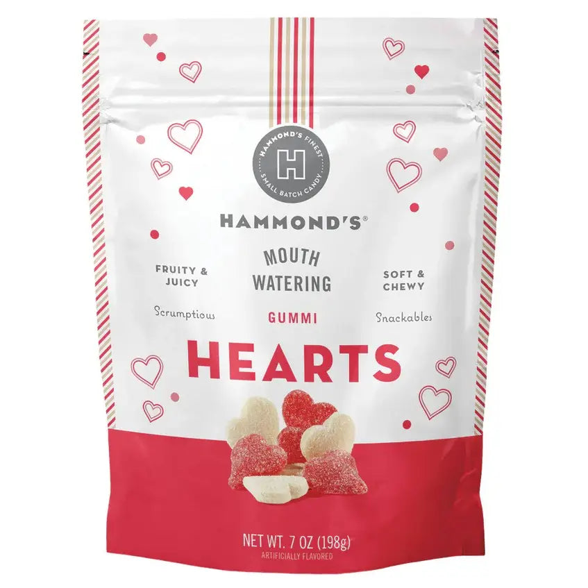 Gummi Candy Red & White Hearts 7 oz Resealable Bag