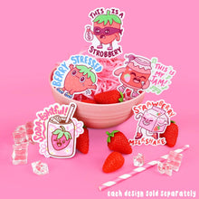 This is a Strobbery Strawberry Robber Vinyl Sticker
