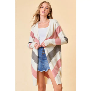 Blush and Cream Chevron Sweater Cardigan