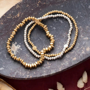 Mini Metal Stacking Bracelet-Mixed Beads Gold