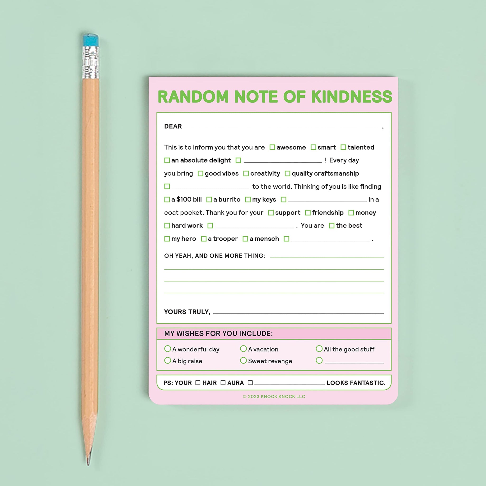 Random Notes Sample Random Note of Kindness Nifty Notepad – Green Hippo Gifts