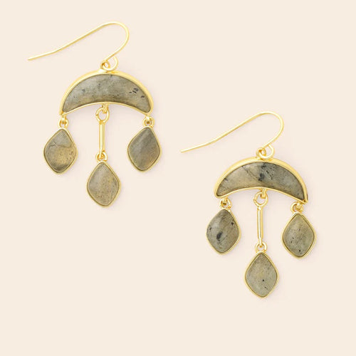 Stone Crecsent Drop Earrings-Labrodite/Gold