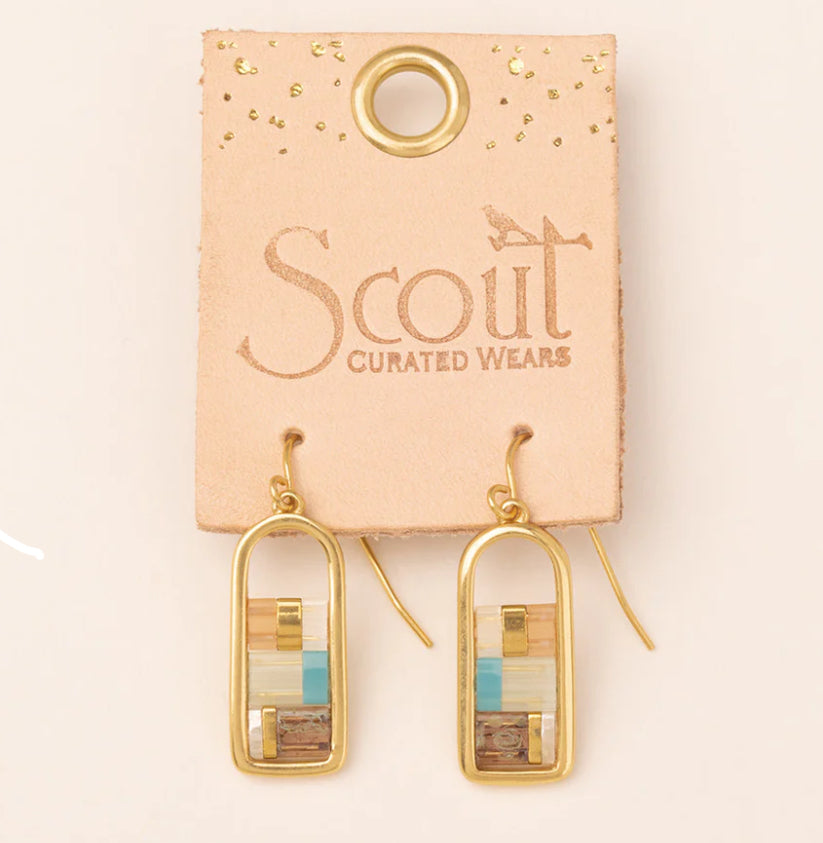 Good Karma Miyuki Frame Earrings - Mint/ Peach/ Gold