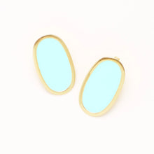 Alexis Oval Enamel Post Earrings Aqua Framed In Brass