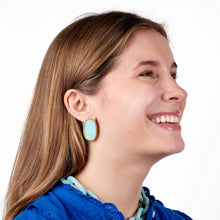 Alexis Oval Enamel Post Earrings Aqua Framed In Brass