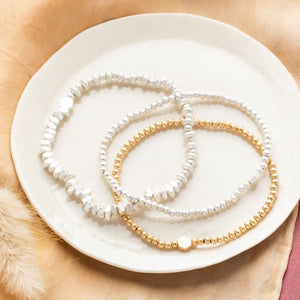 Mini Metal Stacking Bracelet-Mixed Beads Silver