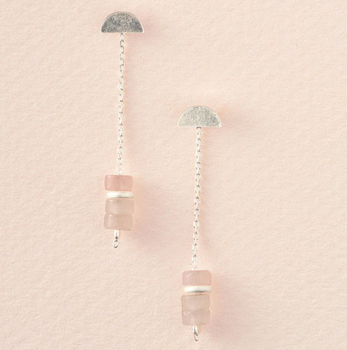 Stone Meteor Thread/Ear Jacket - Rose Quartz/Silver