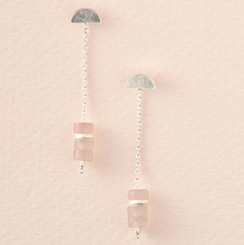 Stone Meteor Thread/Ear Jacket - Rose Quartz/Silver