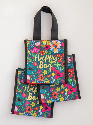 Small Happy Bag Teal Gold Floral