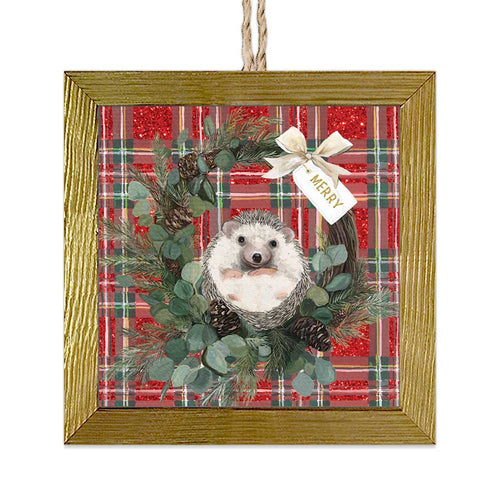 A Very Merry Hedgehog Wooden Framed Ornament