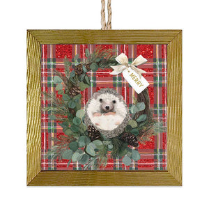 A Very Merry Hedgehog Wooden Framed Ornament