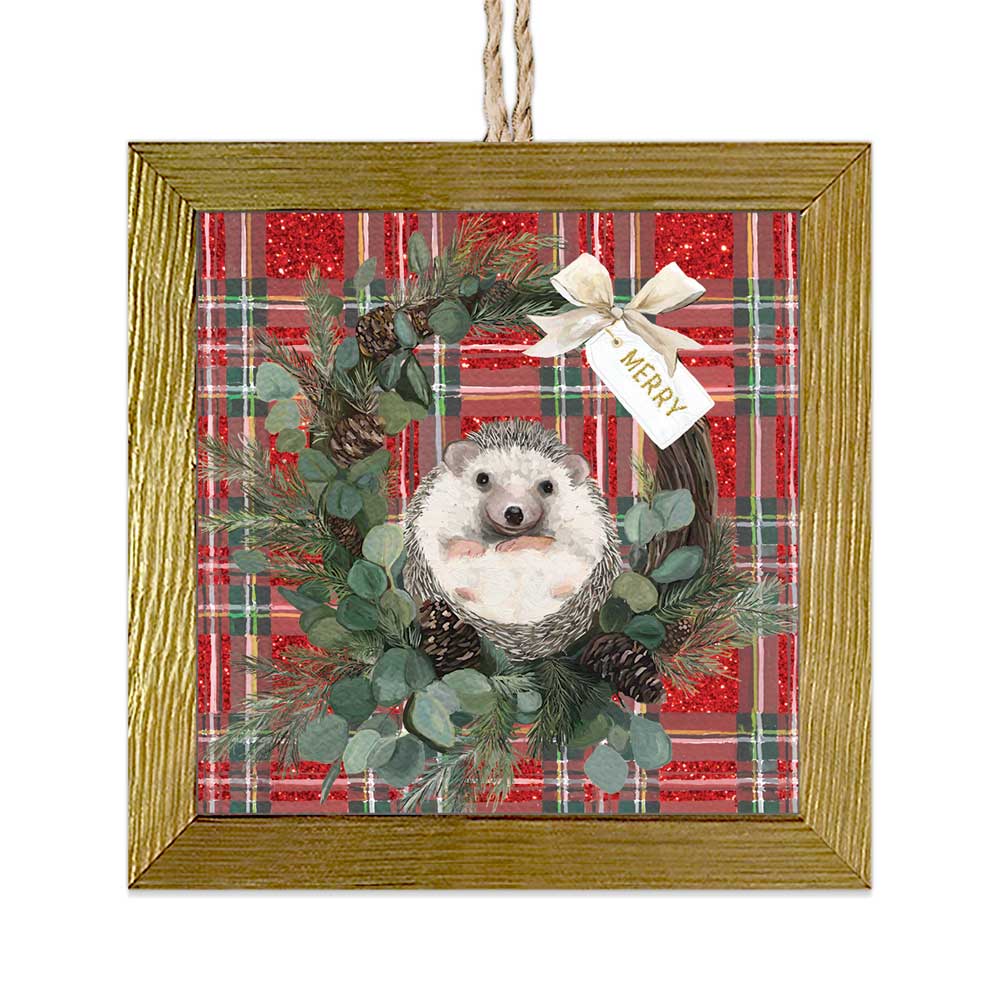 A Very Merry Hedgehog Wooden Framed Ornament