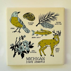Michigan State Symbols Ceramic Coaster