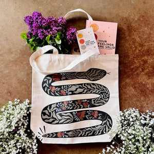 Floral Snake Canvas Tote