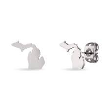 Michigan Map Stud Earring-Silver