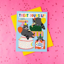 Party Raccoons Birthday Single Greeting Card