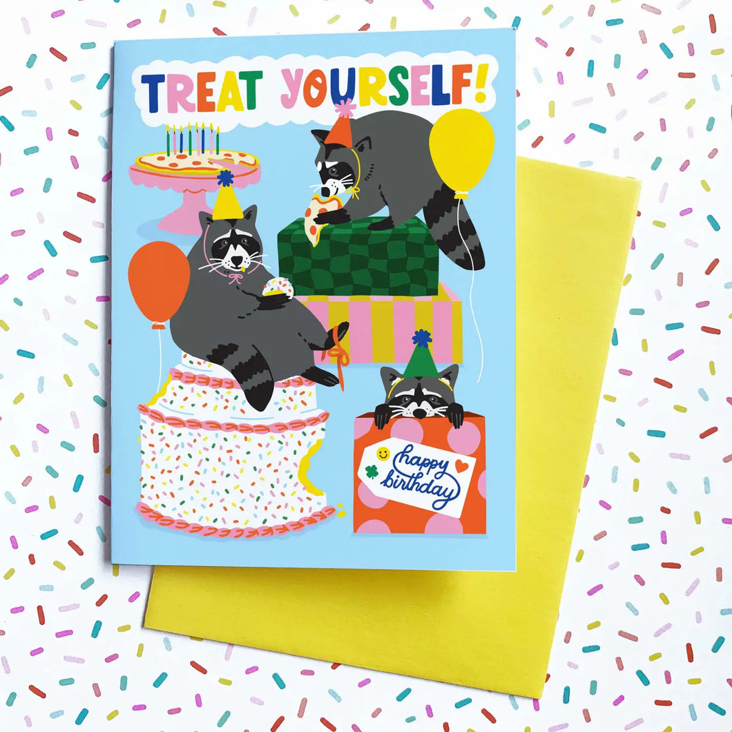 Party Raccoons Birthday Single Greeting Card