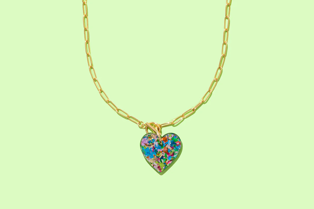 Colorful Confettil Heart Chain Necklace