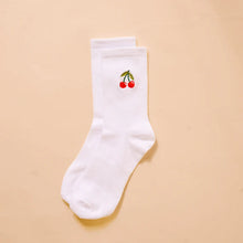 Embroidered Crew Socks-Cherries