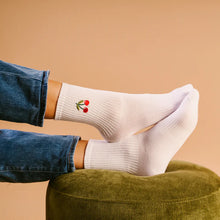 Embroidered Crew Socks-Cherries